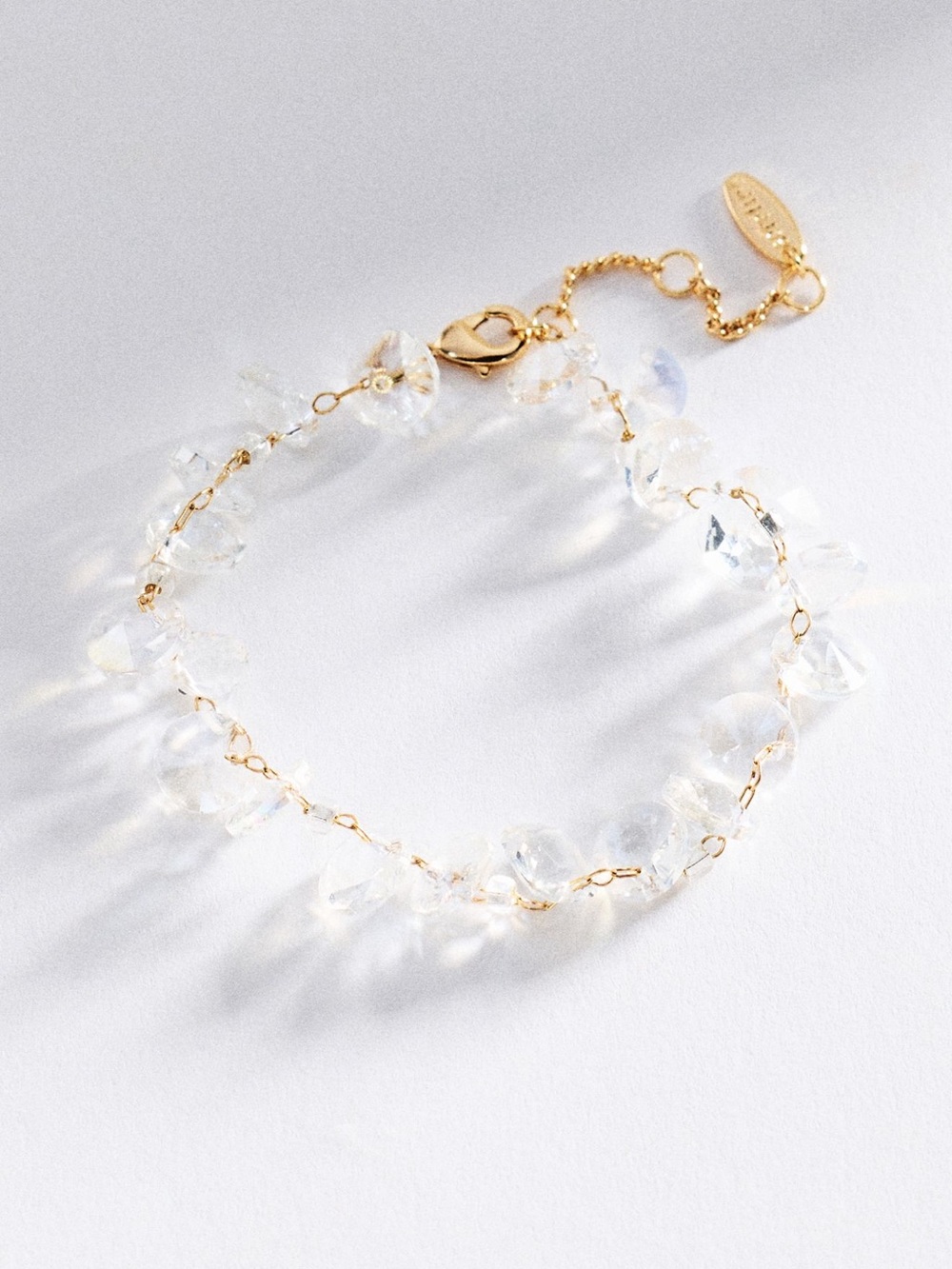 Anthropologie Clear Crystal Chip Bracelet 14k Gold Plate NEW